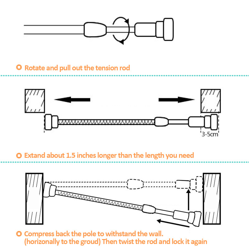 3 Size Tension Curtain Rod Spring Load Adjustable Window Pole Heavy-Duty Steel gallery