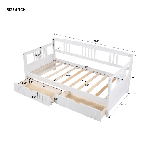 Twin/Full Size Daybed with Storage Drawers or Trundle Wooden Platform Bed Frames gallery