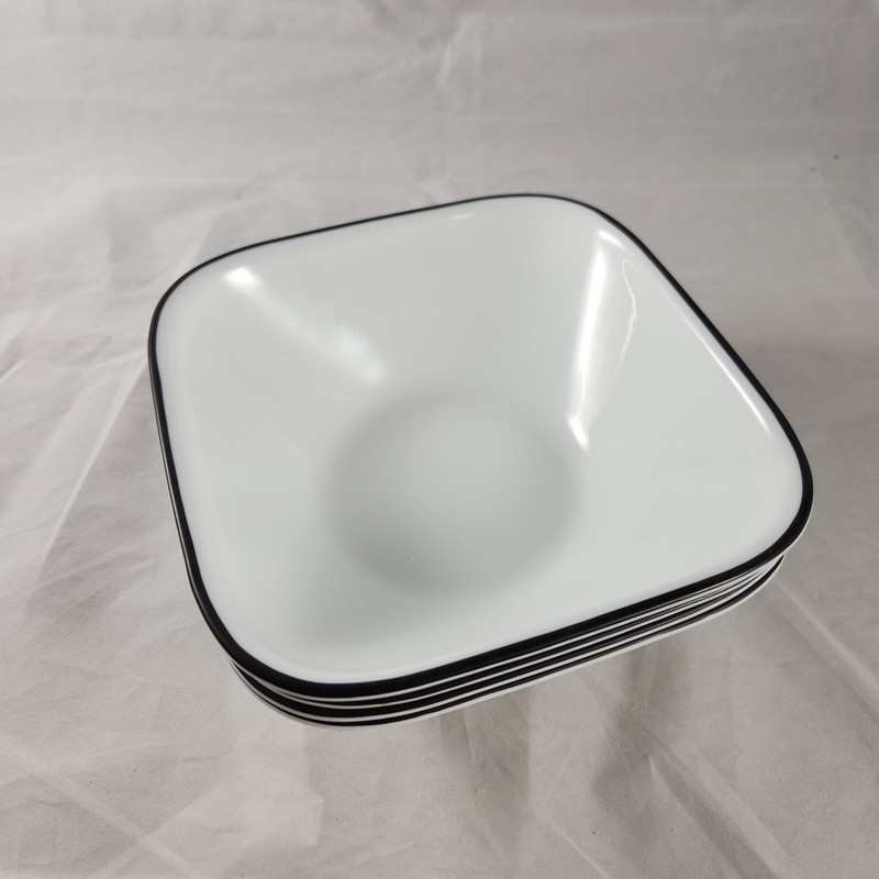 Corelle Simple Lines Square Soup Cereal Bowls Set of 4 White Black 6.5" gallery