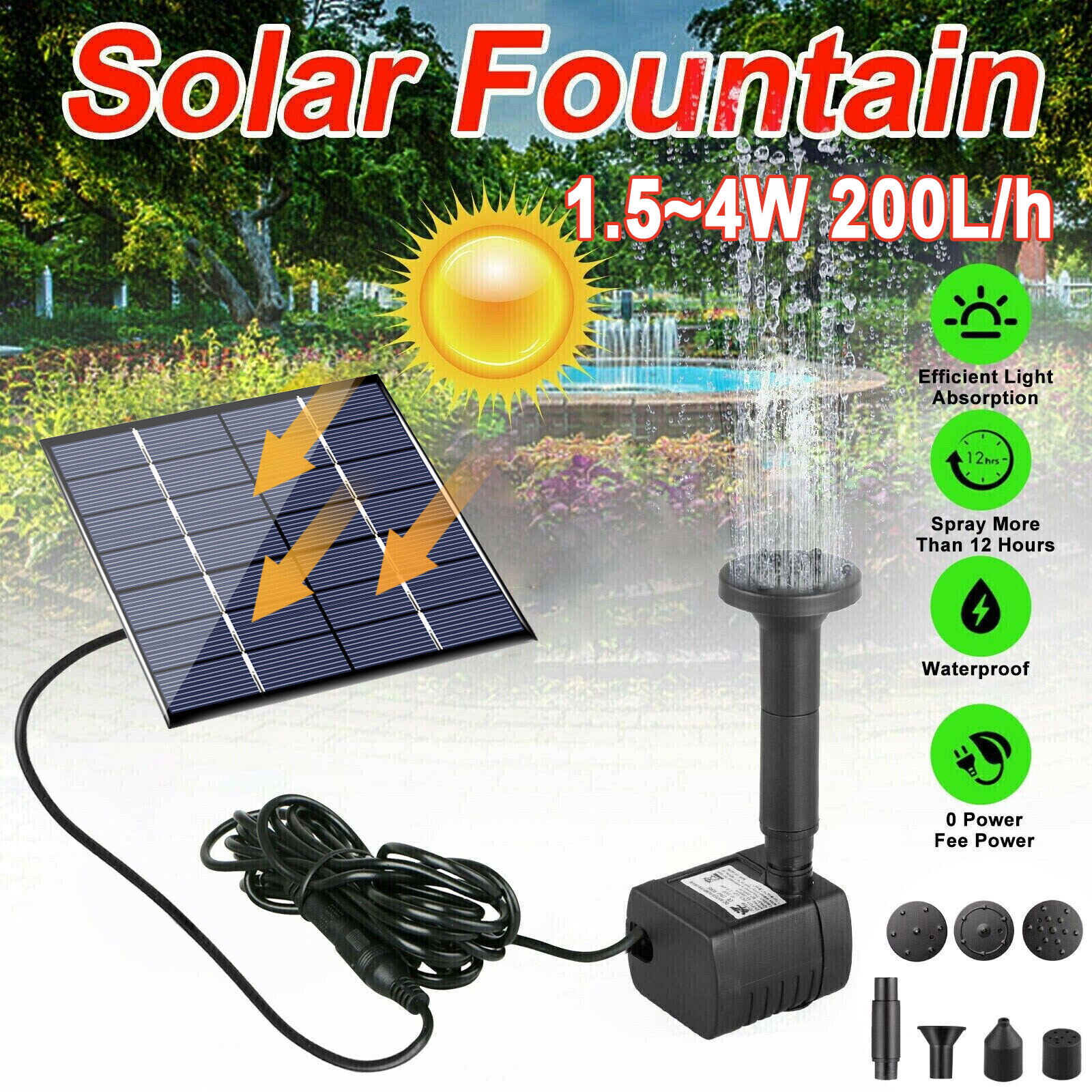 Solar Water Panel Power Fountain Pump Kit Pool Garden Pond Watering Submersible gallery