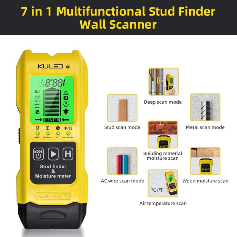 7 In 1 Stud Finder，Multi-Function Wall Stud Sensor Detector LCD Moisture Meter gallery