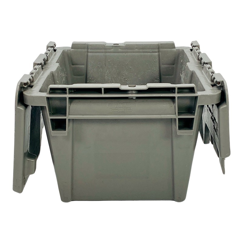 Orbis Plastic Tote Crate Attached Lid Flip Top 70 Lb Load Capacity gallery