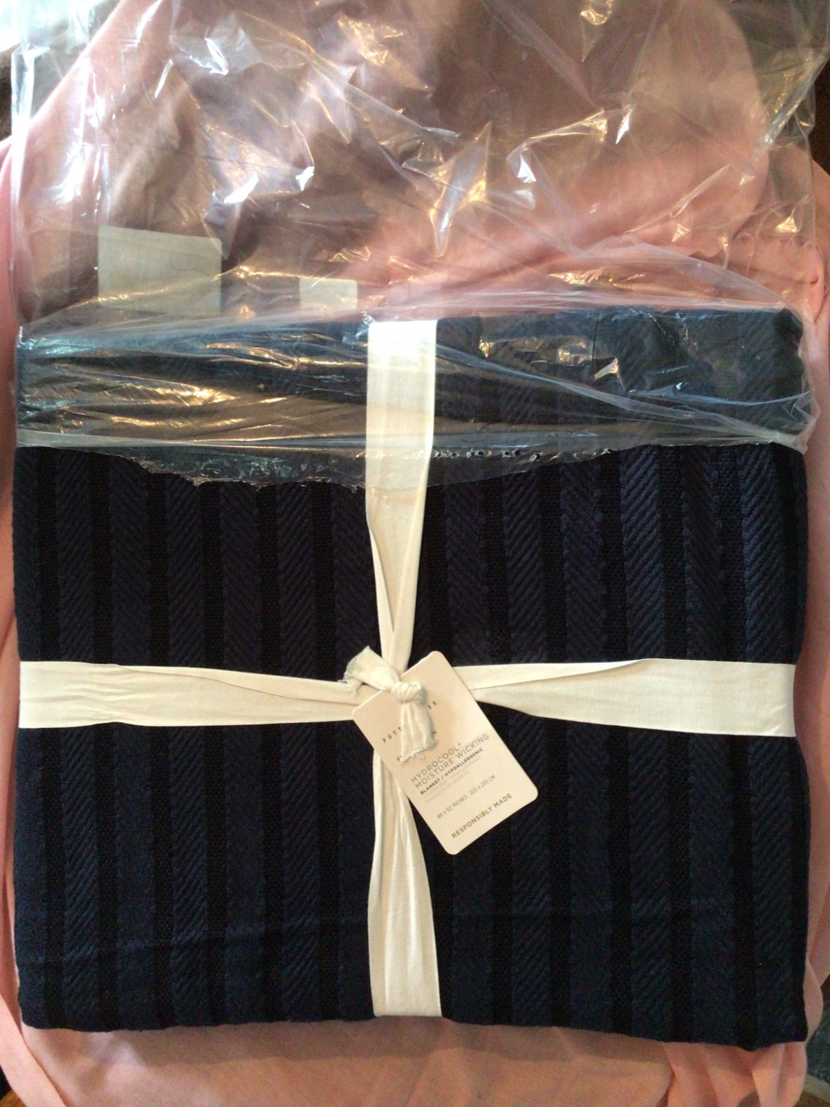 Hydrocool Blanket Full/Queen Cable Stripe Blue Disco Pottery Barn All Season NWT gallery