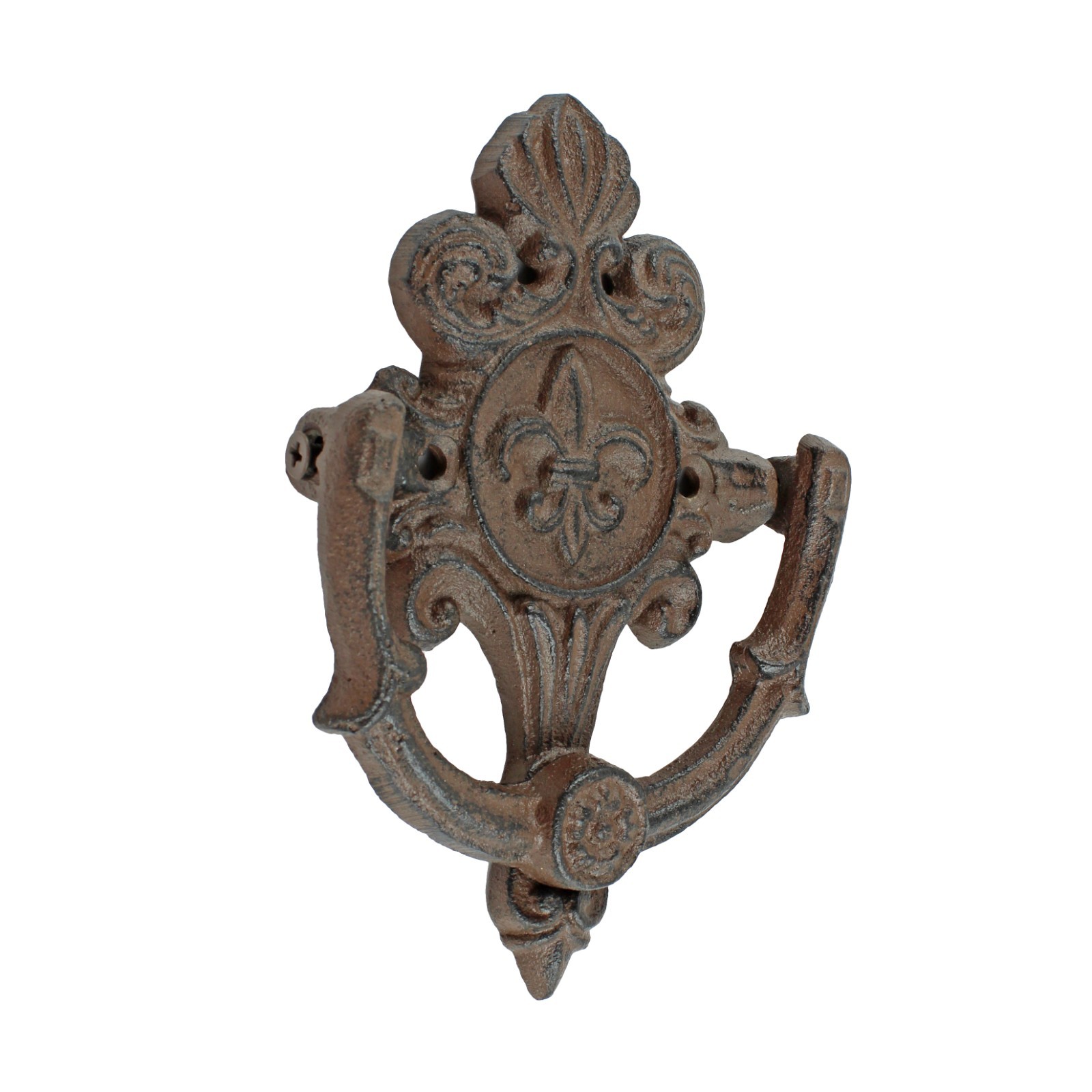 Cast Iron Fleur De Lis Door Knocker Scrolls Accent Rustic Victorian Style Brown gallery