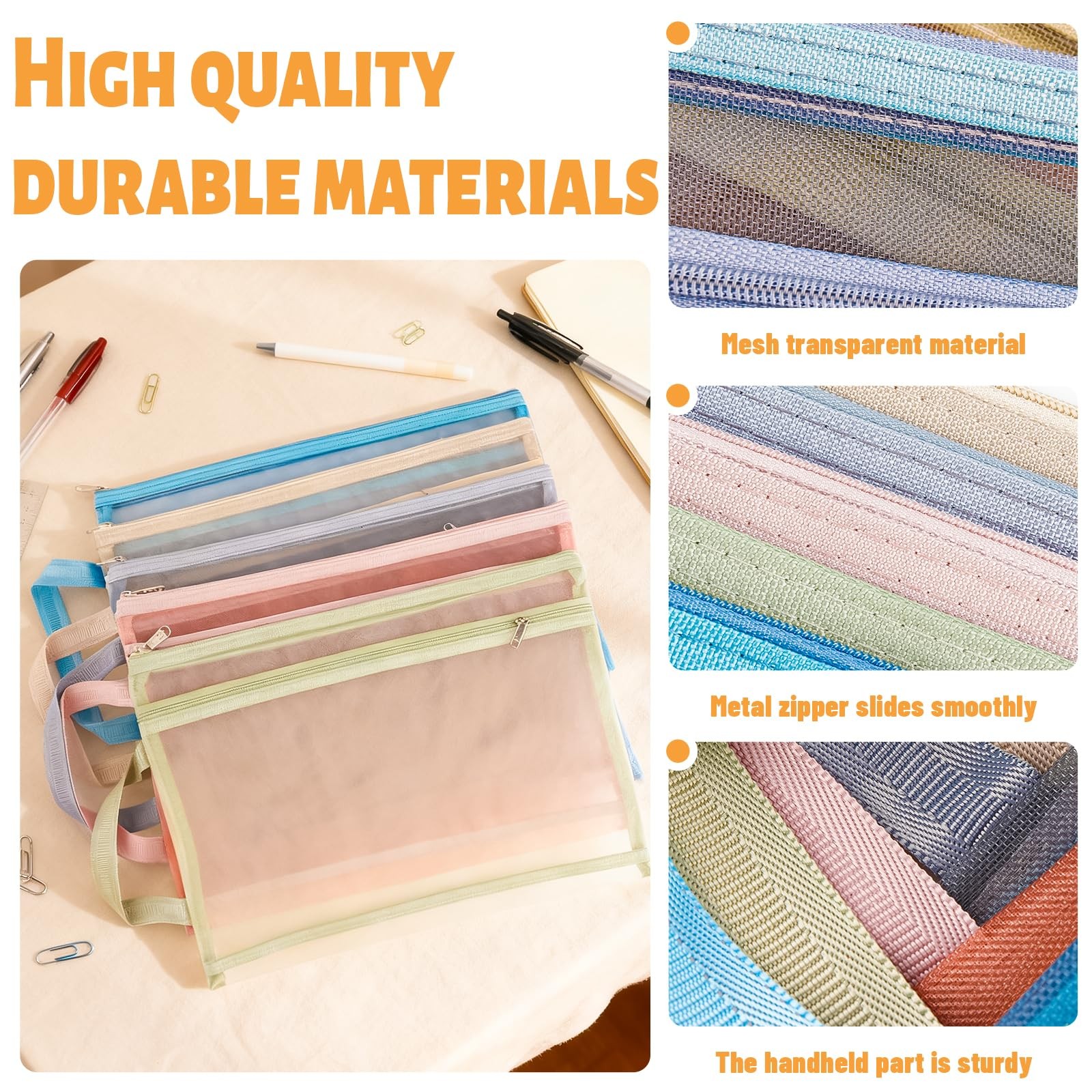 10 Pack 13.2x9.5 Inch Clear Mesh Zipper Storage Bags Handle Colors gallery
