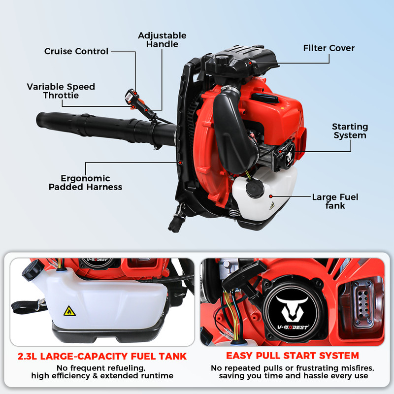 Backpack Leaf Blower Gas Powered Snow Blowers Lawn 75.6CC 2-Stroke 907CFM 246MPH gallery