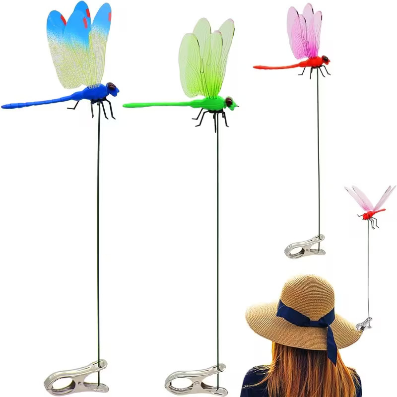3X Fake Dragonfly Clips Clip on Dragonfly for Outdoors 3D Dragonfly Garden Decor gallery