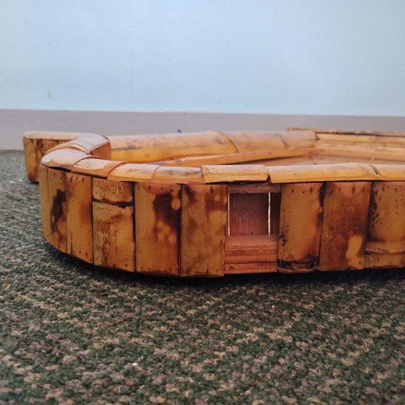 Burnt Split Bamboo Wall Mirror Pediment Top Boho 32x25 Tiki 60s Unique Large gallery