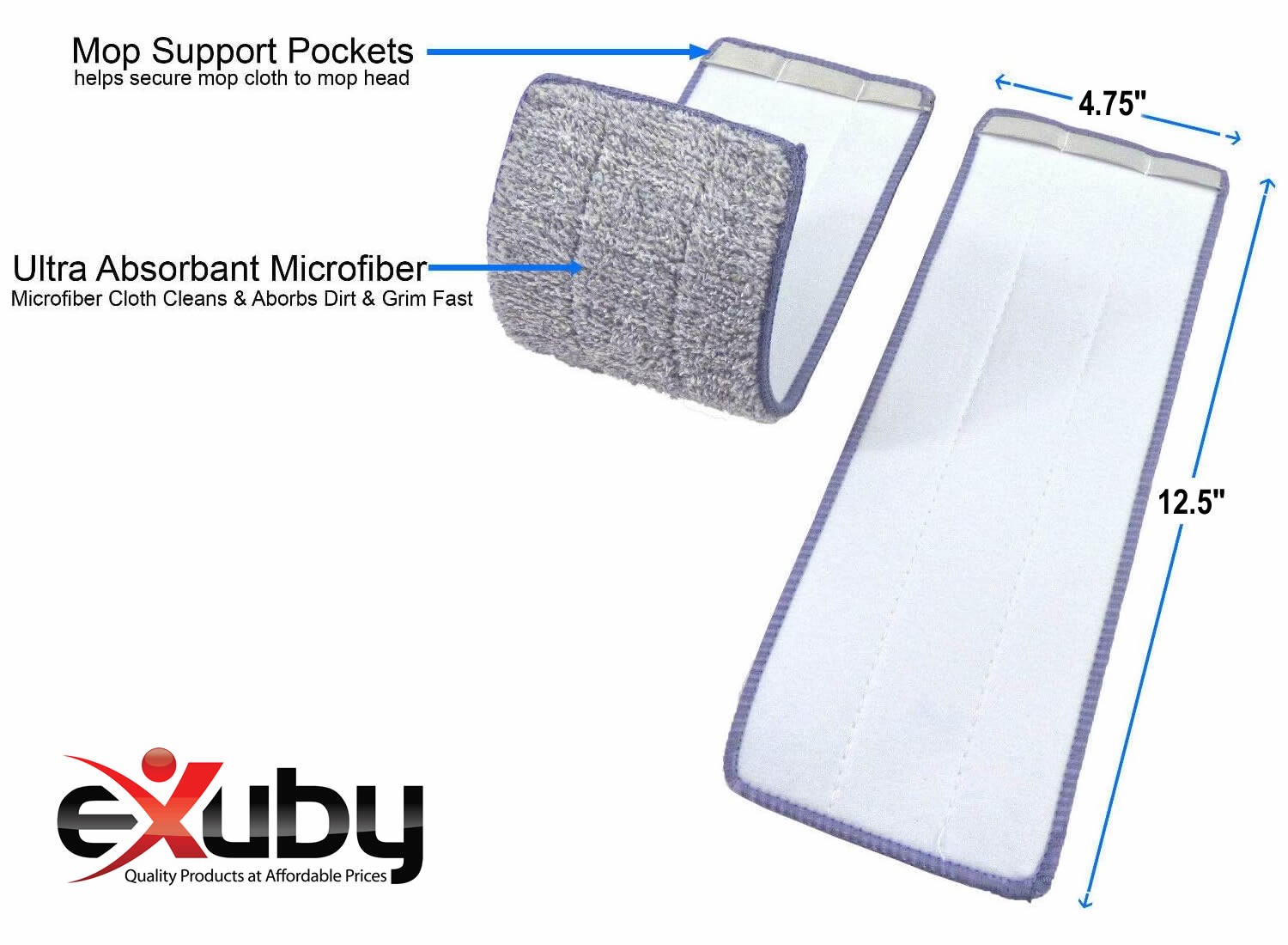 eXuby 10pk Universal Microfiber Mophead Refills 12.5"x4.75" (Mop not Included) gallery