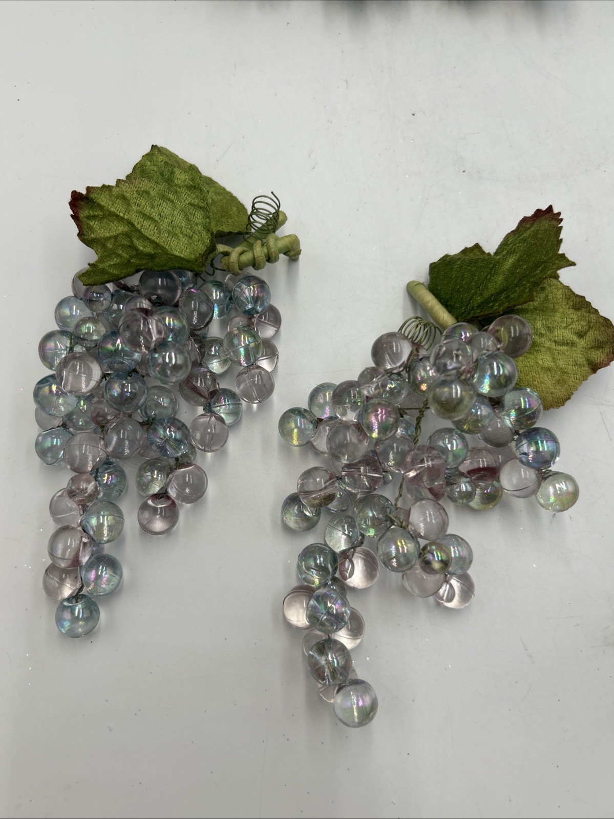 Grape Cluster Clear Acrylic With Velveteen Leaves Lot of 2 — 7” Each gallery