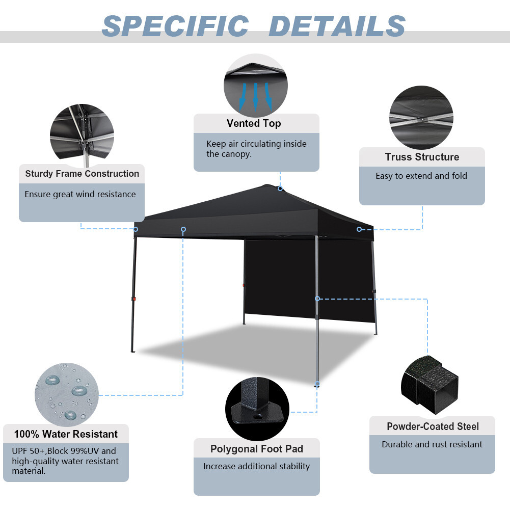 Eurmax One Push Setup 10x10 Pop Up Canopy with Vented Top,1 Sidewall,4 Sand Bags gallery