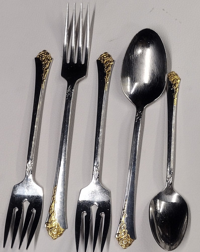 Oneida Golden Damask Rose Cube Mark Flatware Lot 5 Pc