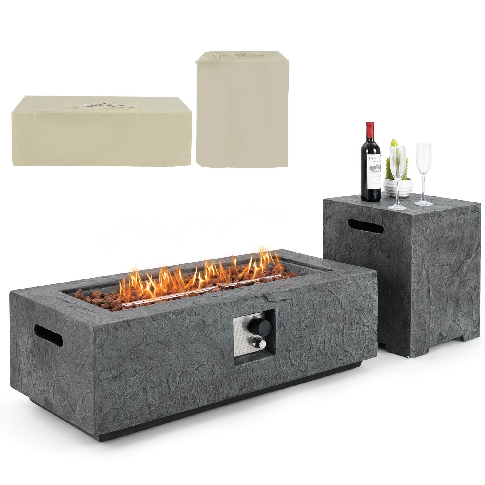42.5" Magnesium Oxide Propane Gas Fire Pit w/ Hideaway Tank Holder Lava Rocks gallery
