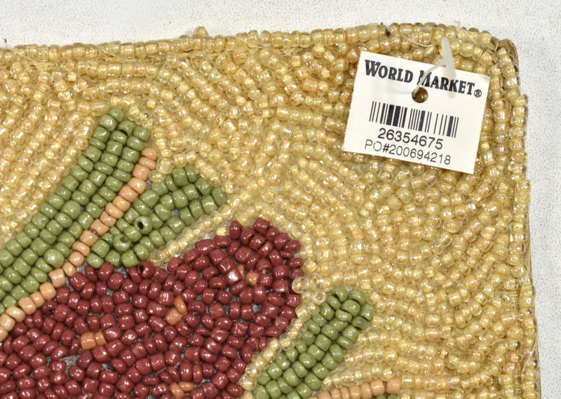 World Market Beaded Table Runner Owl Leaves Mushrooms Botanical Multi 13x36 NEW gallery