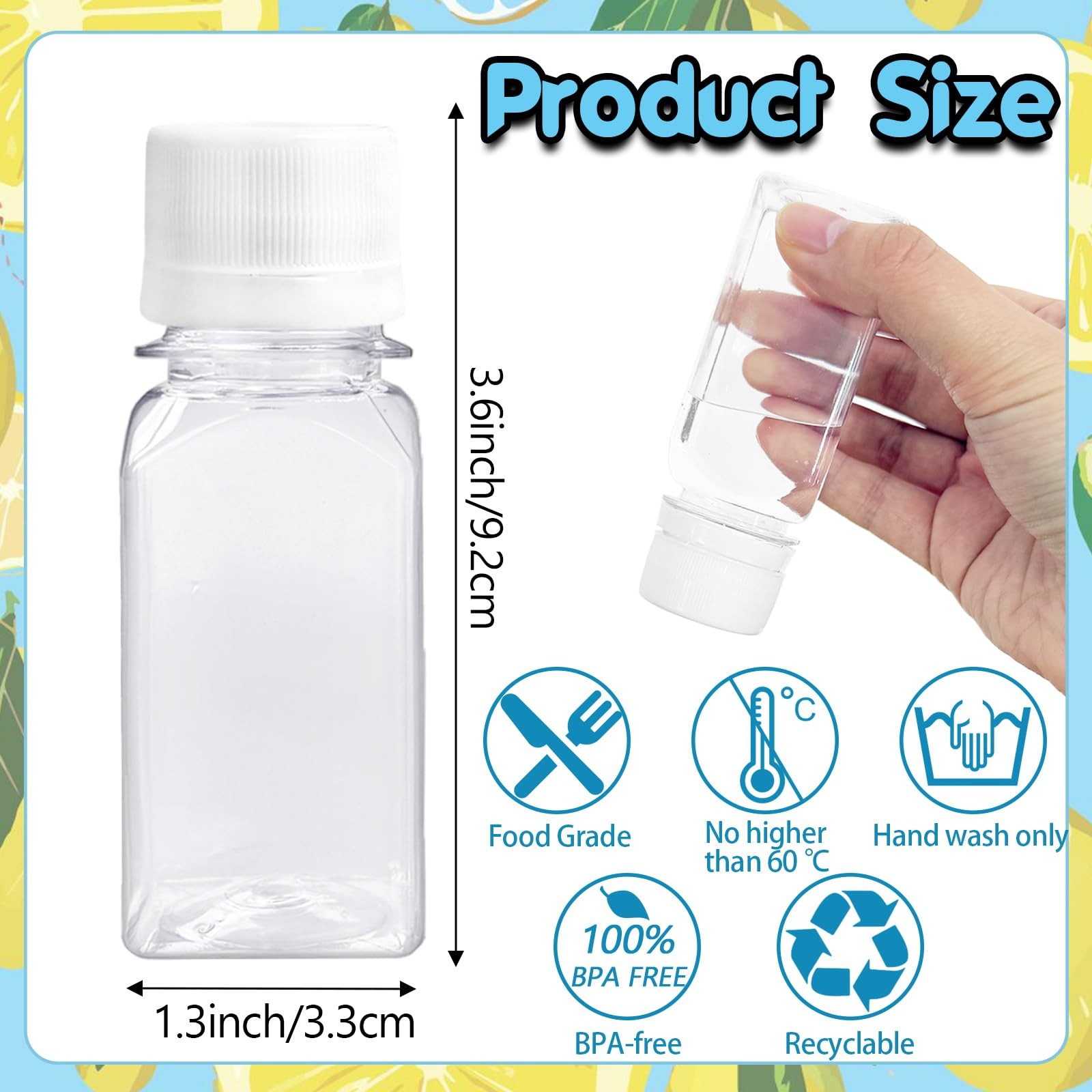 12 Pcs 2oz Mini Plastic Juice Bottles with White Caps,Reusable Ginger Shots B... gallery