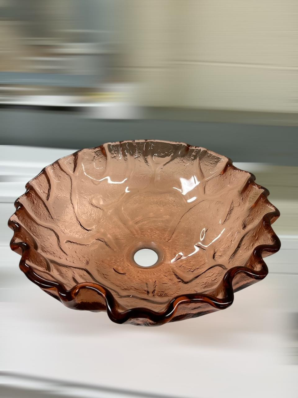 Copper Bronze Tempered Glass 16" Vessel Bathroom Sink above counter installation gallery