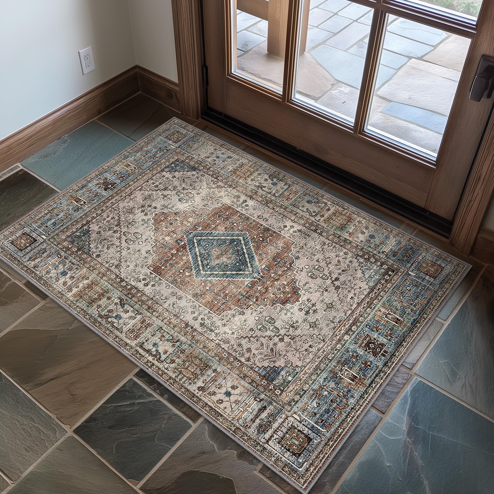 2x3 Non Slip Area Rug Doormat, Machine Washable & Low Pile, Vintage Small Lig... gallery