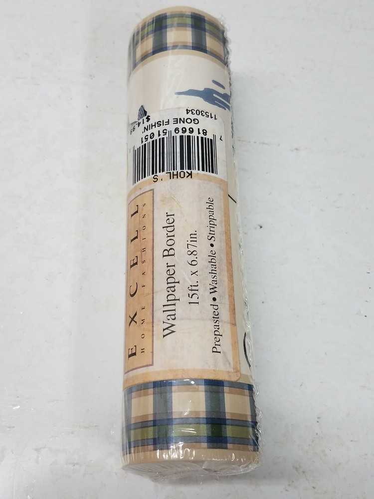 EXCELL PREPASTED WALL BORDER GONE FISHIN WASHABLE STRIPPABLE fishing fish