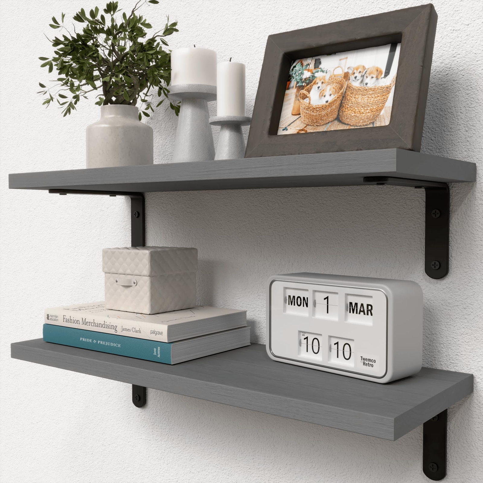 Rustic Grey Wood Bathroom Shelves Farmhouse Wall Hanging Shelf Set of 2 gallery