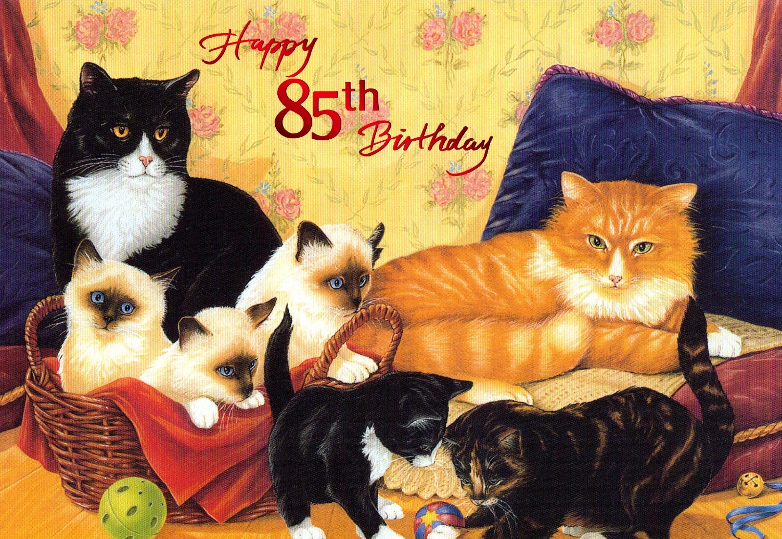 Happy 85TH BIRTHDAY Card FOR 85 YEAR OLD, Cute Cats Kittens — Akythan + Envelope gallery