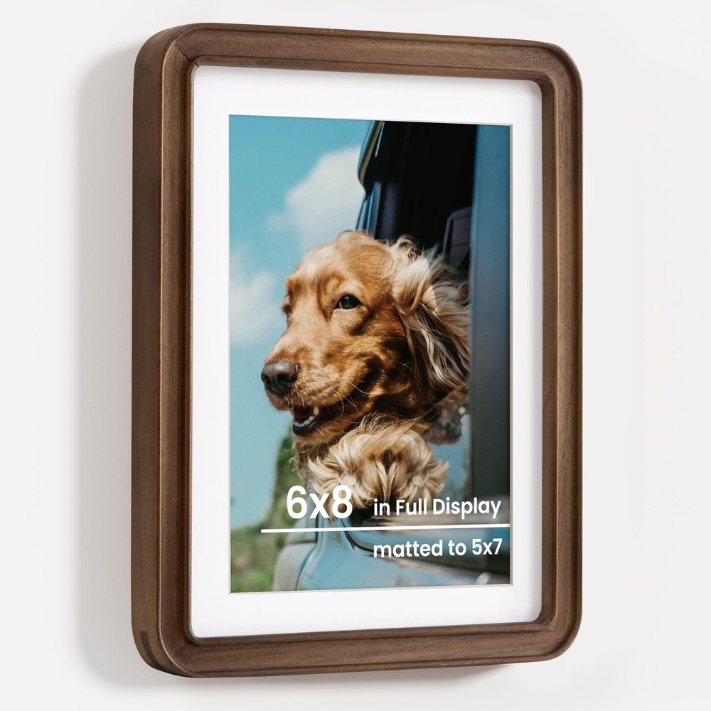 6x8 Solid Walnut Wood Picture Frames Matted to 5x7 with Tempered Glass for Wa...