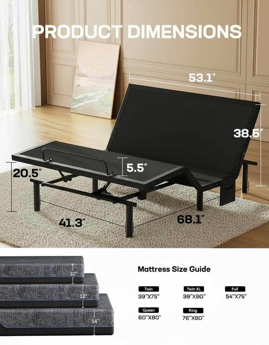 Adjustable Bed Frame Queen Electric Massage Head Foot Incline USB LED Marsail gallery