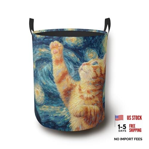 Cute Cat Laundry Hamper with Handles,Starry Night Cute Cat Starry Night Moon gallery