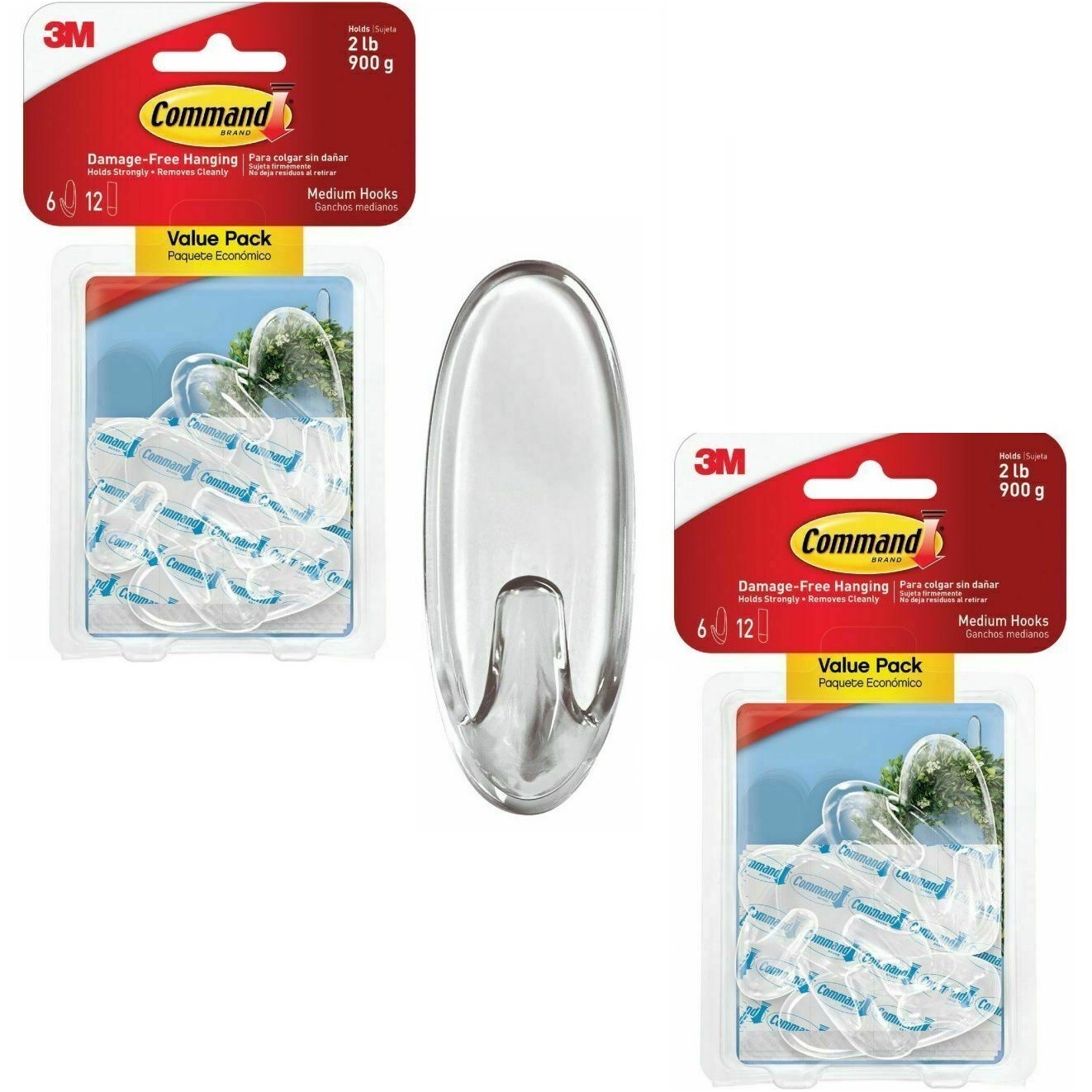 2 Packs 3M Command 6 Medium Clear Hooks & 12 Adhesive Strips Per Pack Max 2 lb gallery