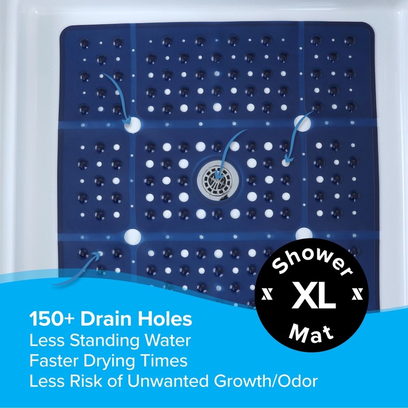 65% MORE COVERAGE! SlipX Solutions Navy Blue Extra Large Shower Mat (27") gallery