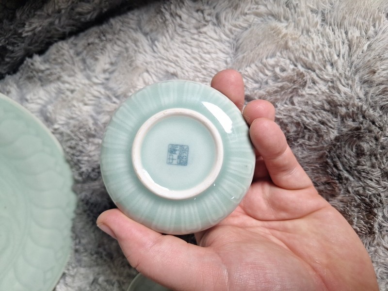 7 Piece Canton Express Celadon Goldfish Dinnerware Bowls Plates, Spoon Sauce Dis gallery