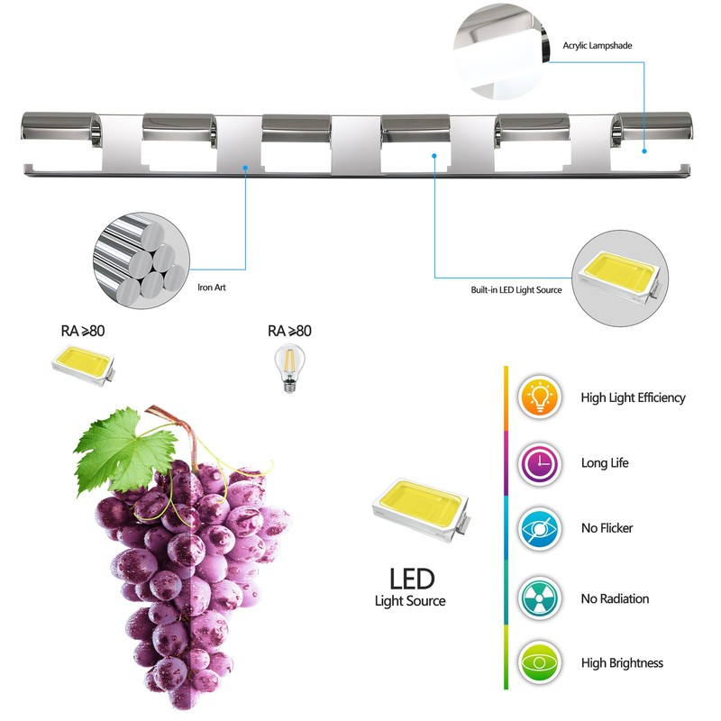 LED Polished 47'' Vanity 6 Light Chrome for Bathroom Mirror Wall Lamp Fixture UL gallery