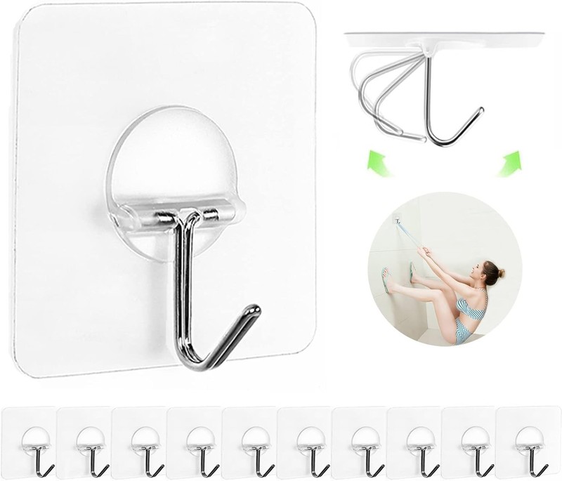 Waterproof Adhesive Wall Hooks - 12 Pack, 13LB Load-bearing & No Damage Removal gallery