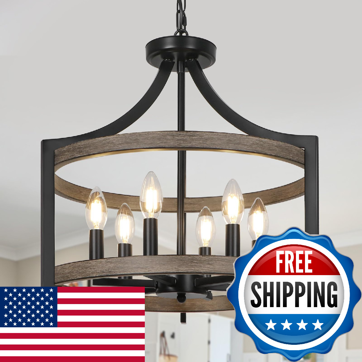 Wbindx 6-Light Farmhouse Chandelier Rustic Semi Flush Mount Ceiling Light gallery
