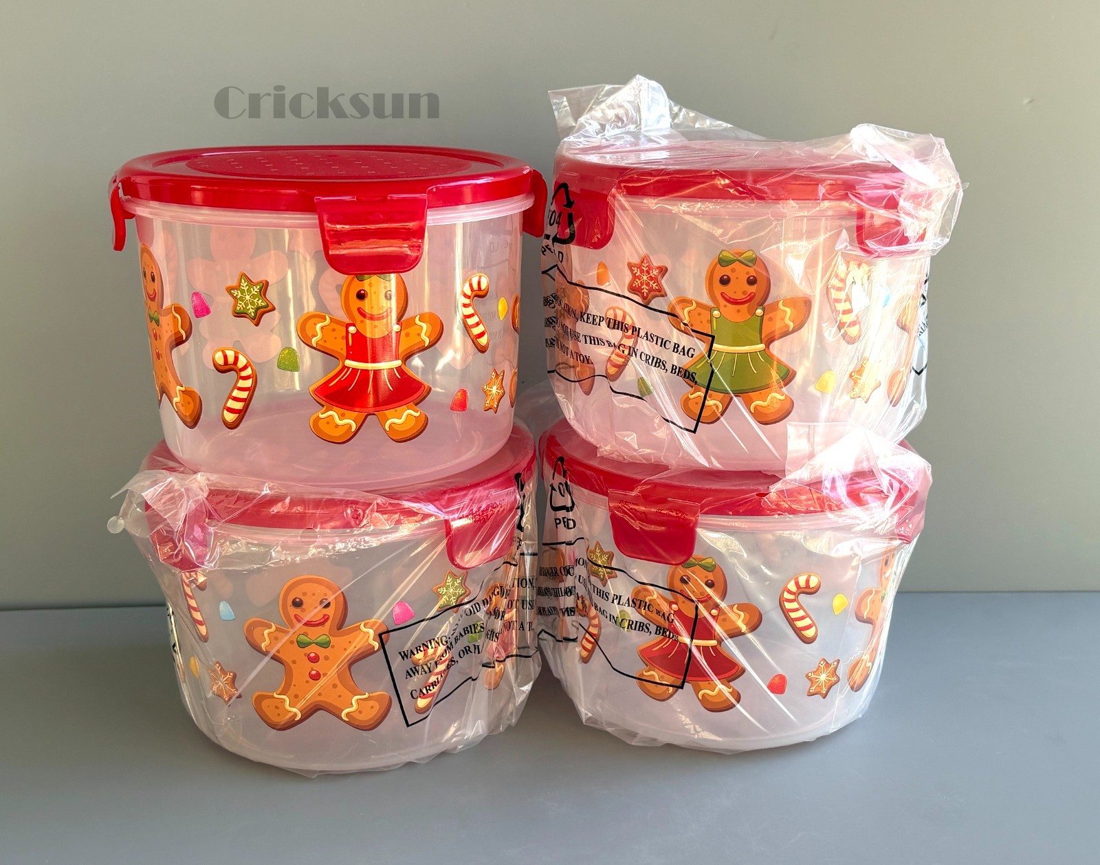 4 pack Round Lock n Lock Christmas Treats, Gingerbread Cookie Holiday Containers gallery