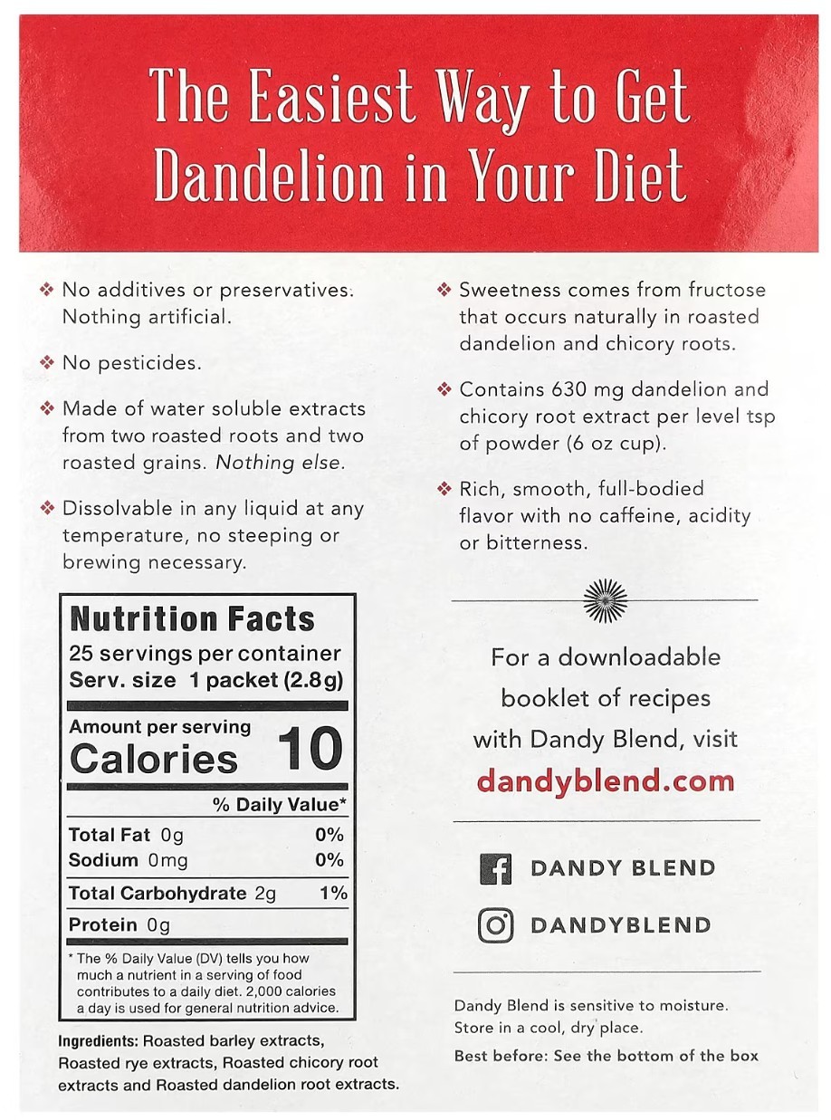 3 PACK - Dandy Blend Instant Herbal with Dandelion-Single Serve Pouches 25 Ct gallery