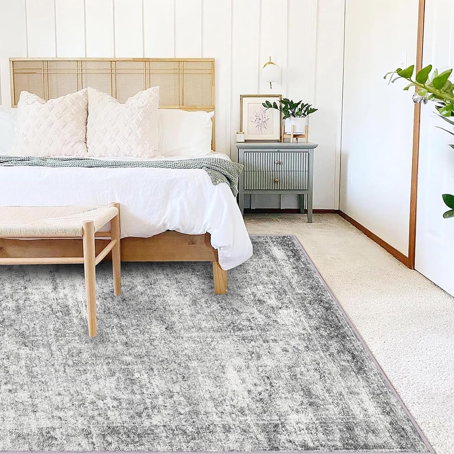 5' X 7' Gray Bohemian Washable Area Rug - Soft, Floral Design for All Rooms gallery