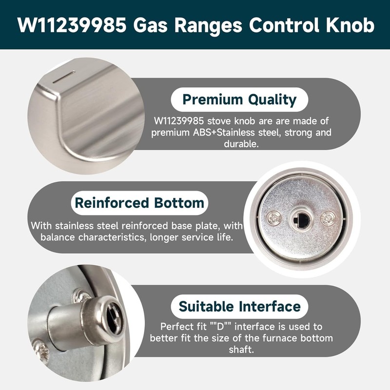 W11239985 Gas Stove Knobs (5PCS) Replace W11032553 Control Knob, Compatible with gallery