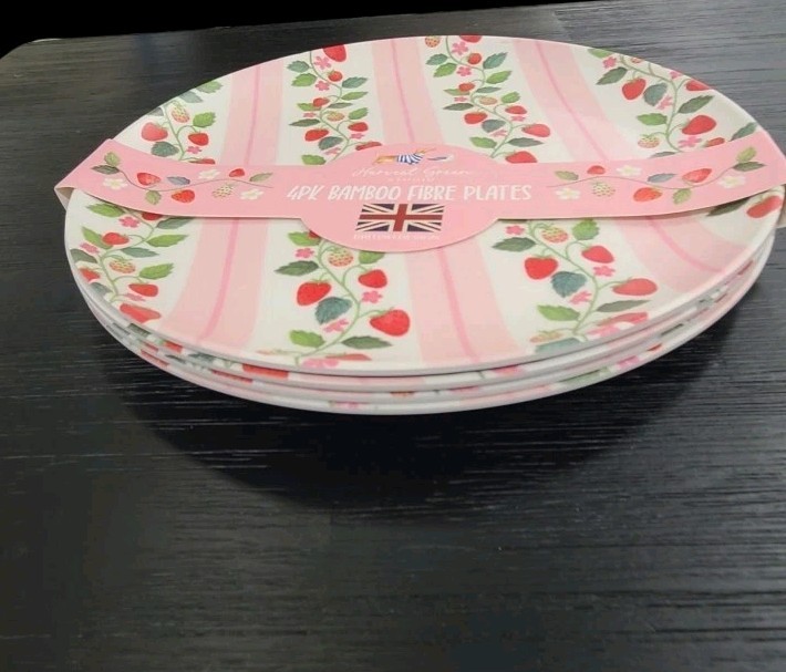8pc Harvest Green Studio Strawberry Blossom Eco Melamine Dinner Plate & Bowl Set gallery