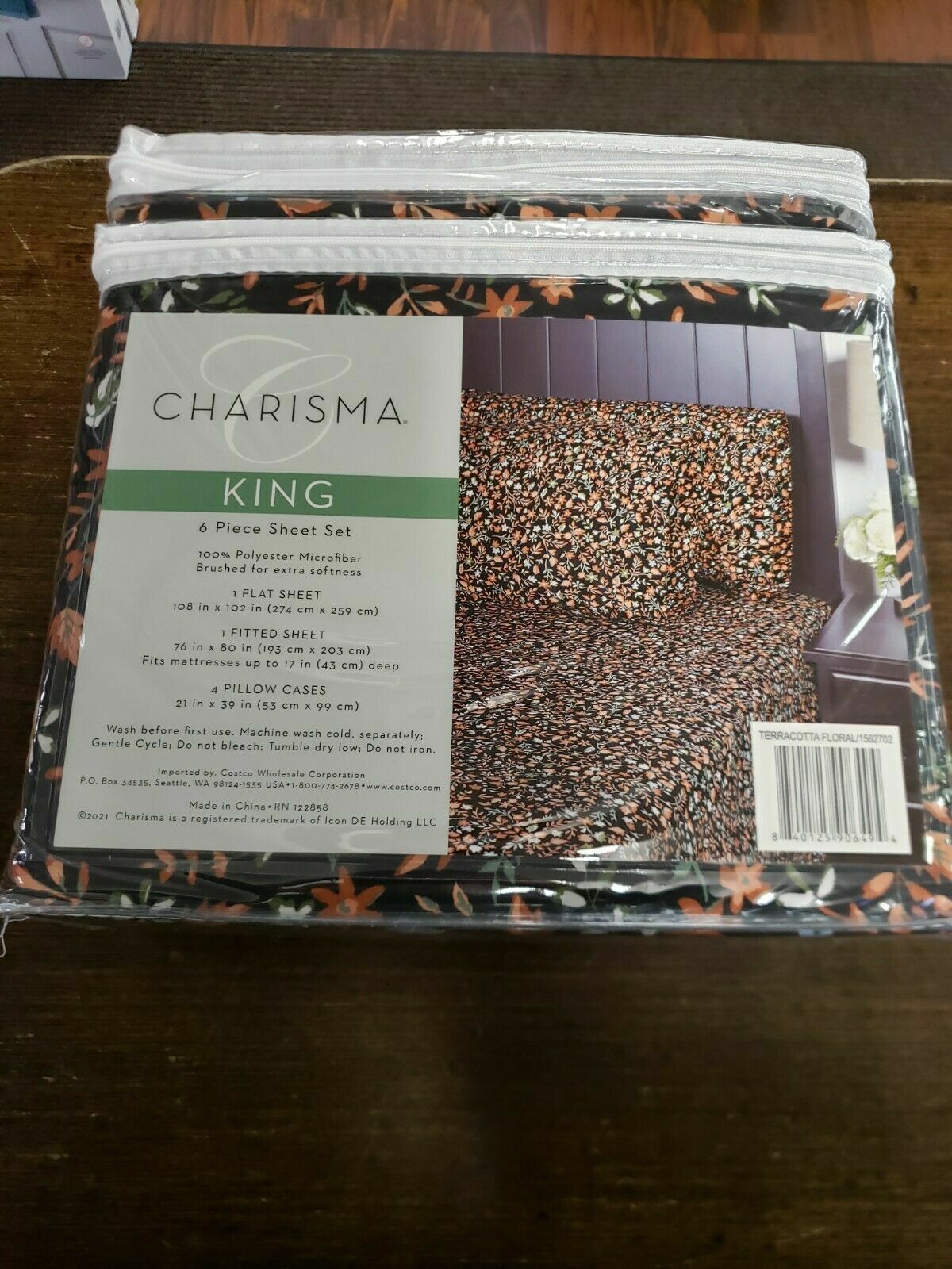 CHARISMA 6PC KING SIZE SHEET SET TERRACOTA FLORAL MICROFIBER NEW IN PACKAGE gallery
