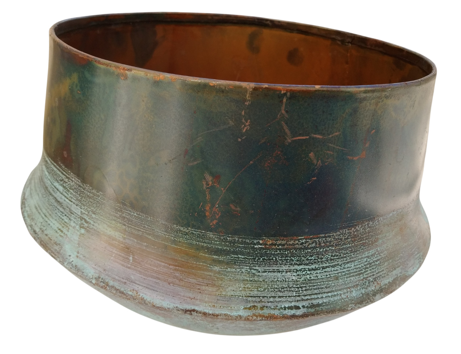 Metal Copper Colored Planter Pot with Turquoise Patina - Imperfection/Discounted gallery