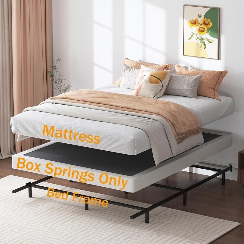 Queen Box Spring Metal Structure Squeak Resistant Easy Assembly Durable Cover US gallery