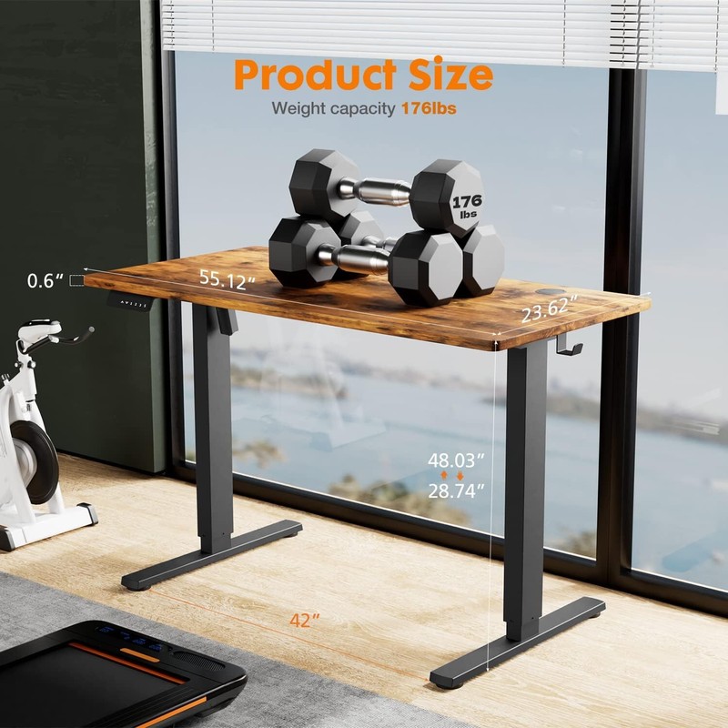 55" Brown Electric Height Adjustable Desk Home Office Standing Computer Table gallery
