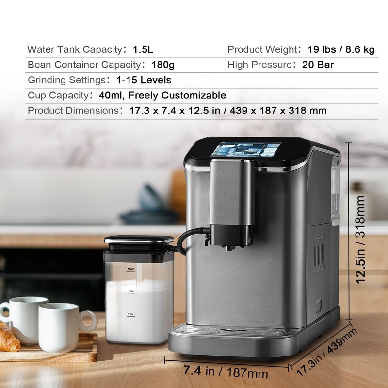 Uimoso Fully Automatic Espresso Machine Coffee Maker Auto Milk Frother & Grinder gallery