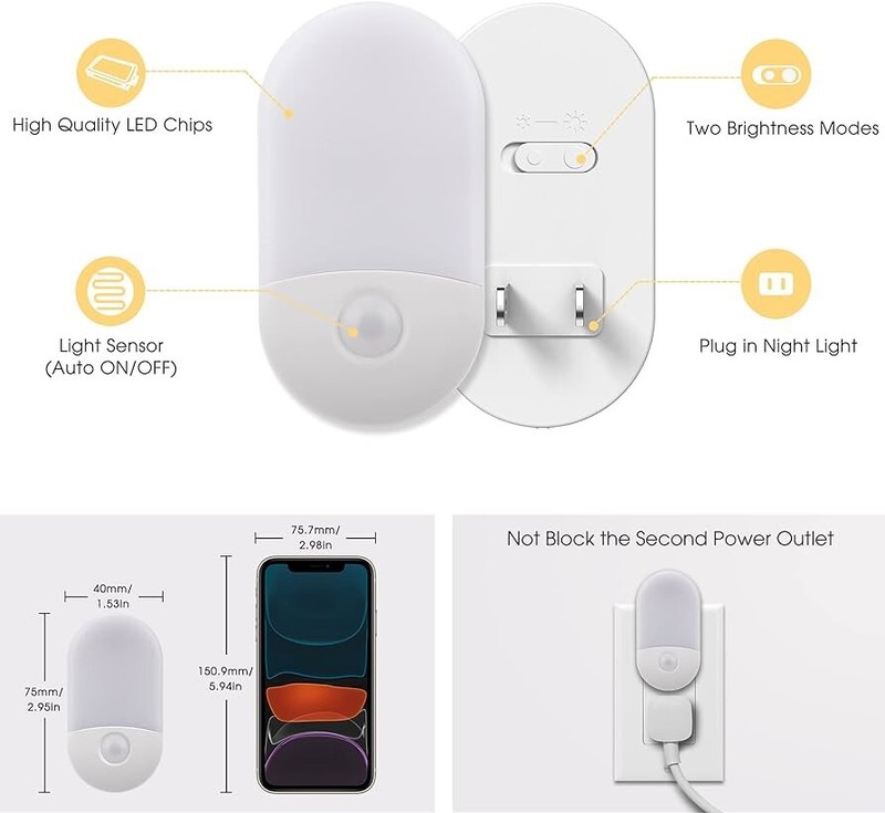Motion Sensor Night Light Plug In 2 Pack LOHAS Motion Activated Night Light Warm gallery