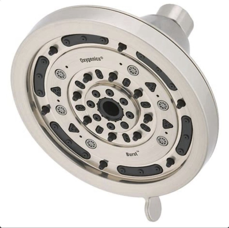 Oxygenics Burst Fixed Shower Head Brushed Nickel 5” Wide 2-GPM Model 91568 gallery