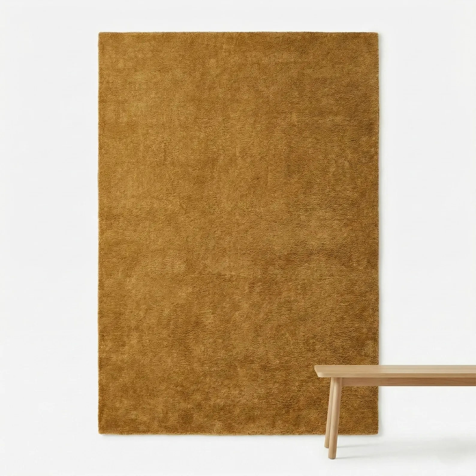Ochre Gold - Modern Solid Texture Wool Rug for Living Room, Bedroom, Office 9x10 gallery
