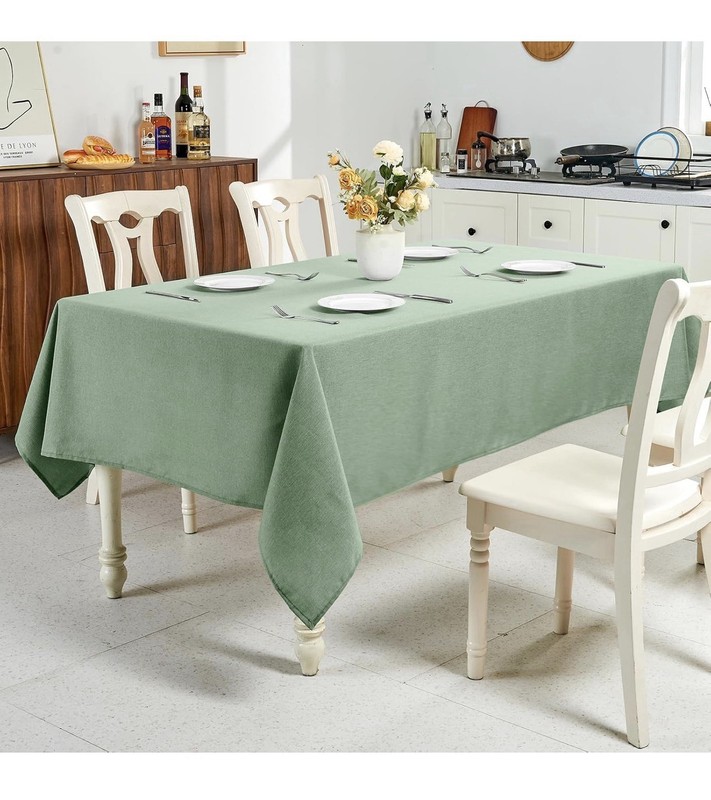 Green Linen Blend Rectangular Tablecloth Waterproof Washable Anti-Scratch gallery