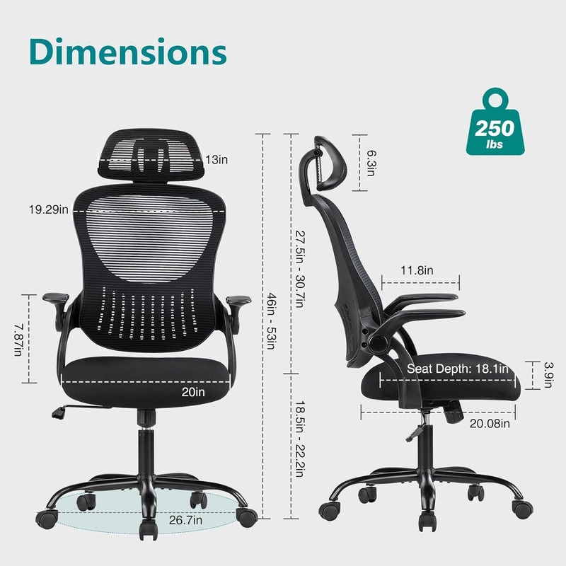 High-Back Ergonomic Mesh Office Chair with Flip-up Armrest, Adjustable Headrest gallery