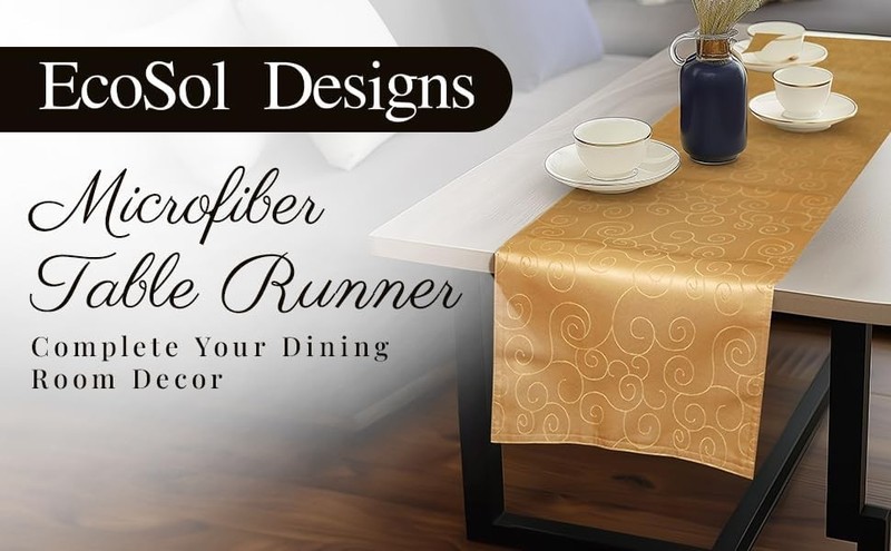 Microfiber Damask Elegant Double-Sided Table Runner - 90" x 16" Gold gallery