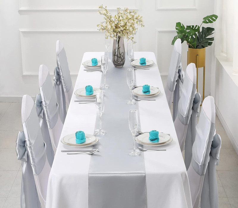2 Pack Silver Satin Table Runner 12 X 108 Inch, Smooth Table Runners for Wedding gallery